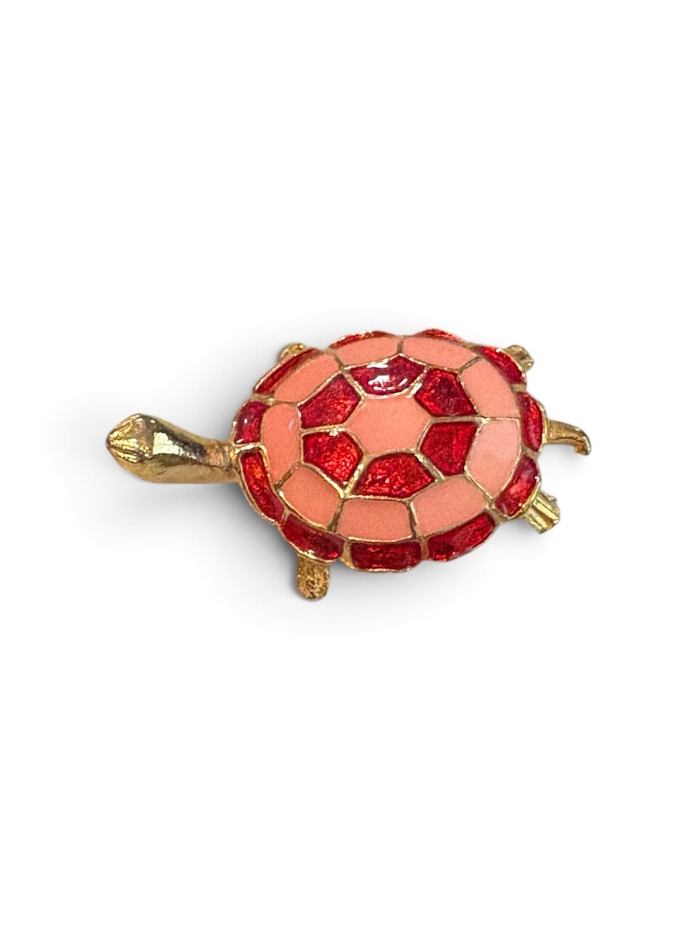 Pink Red Enamel Turtle Brooch Gold Tone Retro Animal Pin